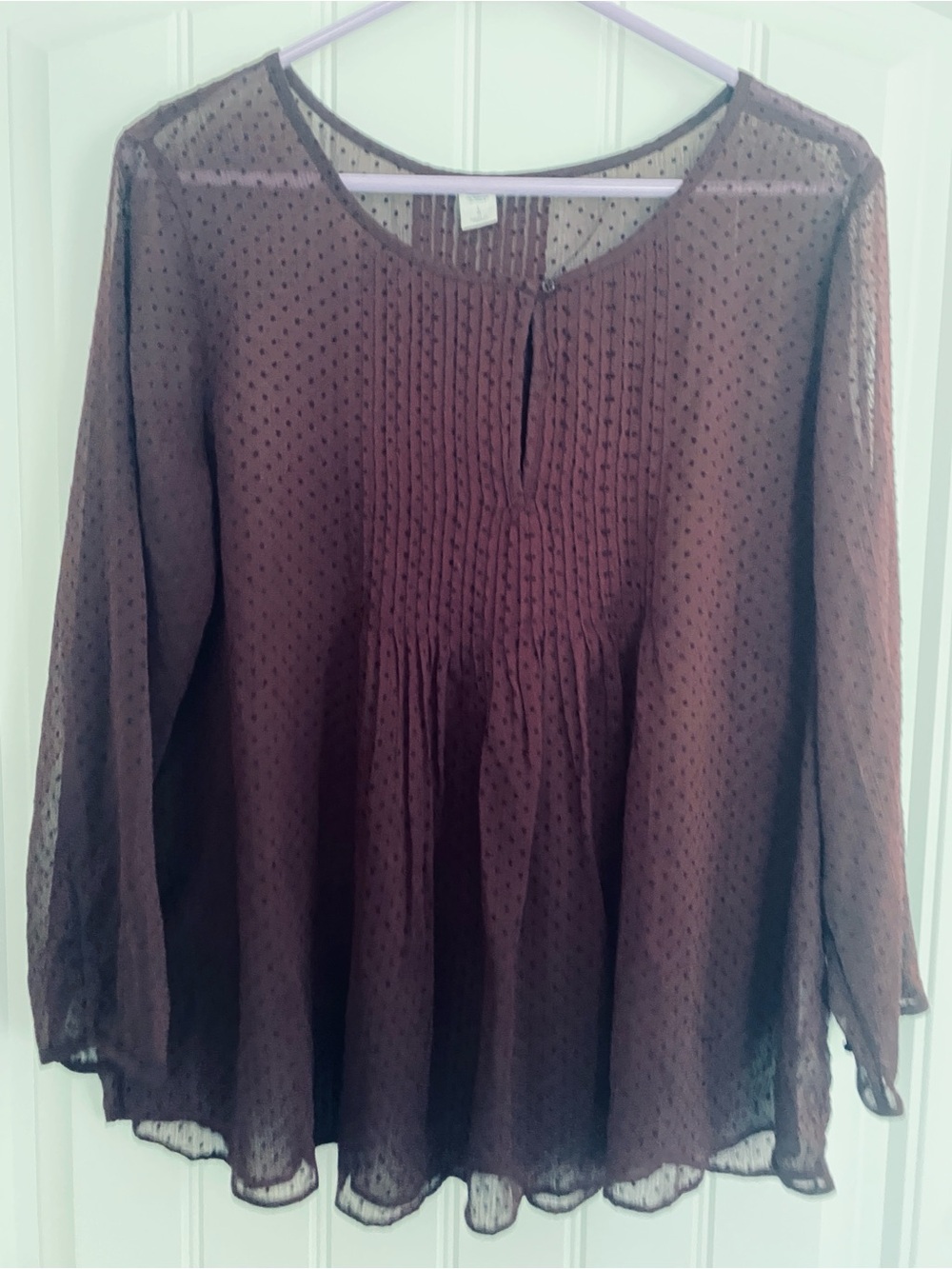 Old Navy Dark, maroon burgundy Sheer Pintuck Peasant Blouse
